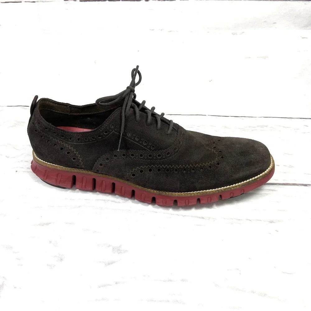 Cole Haan Shoes Men's 10.5 Brown Red Zerogrand  Wingtip Oxfords Suede